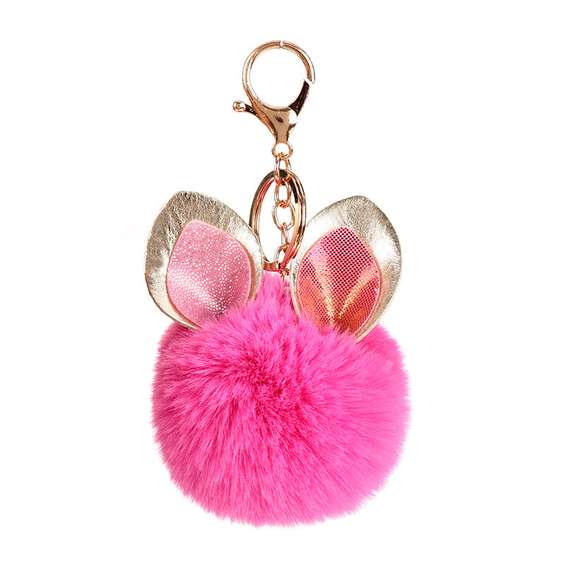 Wholesale Sequin Rabbit Ear Fur Ball Keychain